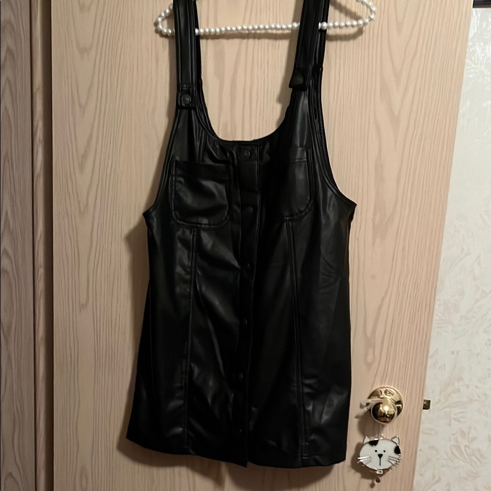 Black Faux Leather Sleeveless Dress